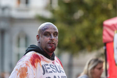 Brno, Czech Republic, September 28, 2019 - Zombie Walk Brno - portraits of people wearing masks for the march through Brno.のeditorial素材
