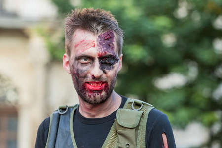 Brno, Czech Republic, September 28, 2019 - Zombie Walk Brno - portraits of people wearing masks for the march through Brno.のeditorial素材