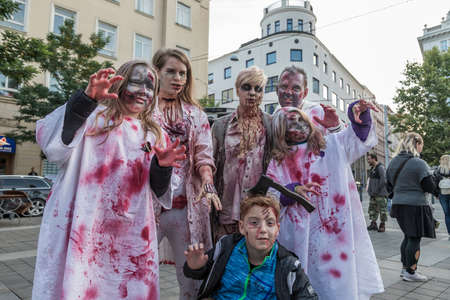 Brno, Czech Republic, September 28, 2019 - Zombie Walk Brno - portraits of people wearing masks for the march through Brno.のeditorial素材