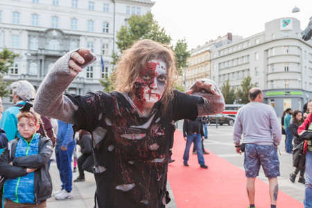 Brno, Czech Republic, September 28, 2019 - Zombie Walk Brno - portraits of people wearing masks for the march through Brno.のeditorial素材