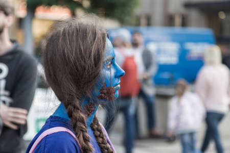 Brno, Czech Republic, September 28, 2019 - Zombie Walk Brno - portraits of people wearing masks for the march through Brno.のeditorial素材