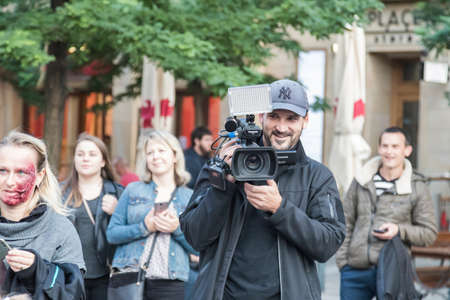 Brno, Czech Republic, September 28, 2019 - Zombie Walk Brno - portraits of people wearing masks for...