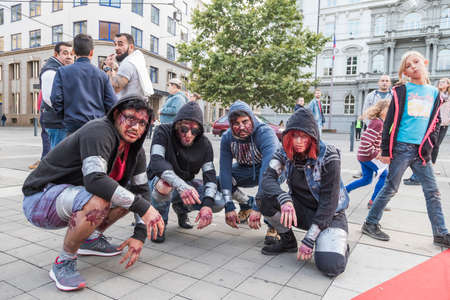Brno, Czech Republic, September 28, 2019 - Zombie Walk Brno - portraits of people wearing masks for the march through Brno.のeditorial素材