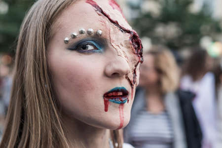 Brno, Czech Republic, September 28, 2019 - Zombie Walk Brno - portraits of people wearing masks for the march through Brno.のeditorial素材