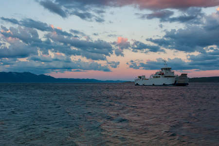 View of sea and mountains from Sucuraj harbor in Croatia. The background is a nice sky and clouds.の写真素材