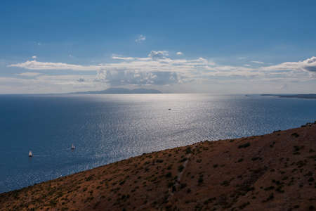 Nice view of the coastline with sea and sky on the island of Hvar in the Ivan Dolac area.の写真素材