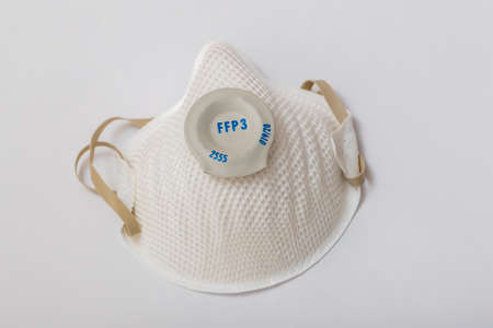 FFP 3 respirator for use against Covid-19 coronavirus virus. Isolated on white background.の写真素材