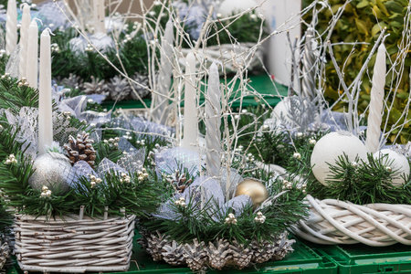 Christmas candlestick as decoration on christmas table.の写真素材