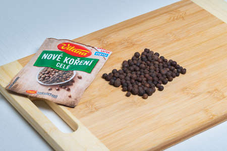 Brno, Czech Republic, February 2021 - New spices - balls on a wooden board. On the cutting board...