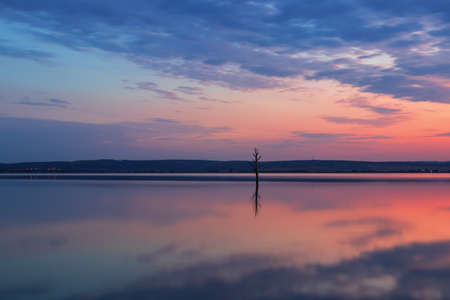 Beautiful evening landscape. View of Palava - Moravia - Czech Republic. Lake Musov and vineyards at...