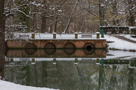 Winter landscape with snow. Beautiful park with trees - Straznice - Czech Republic