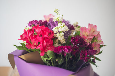 A large colorful bouquet of cut flowers. Test shooting with an old manual lens.の写真素材