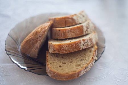 Sliced bread slices on a plate. Old lens test.