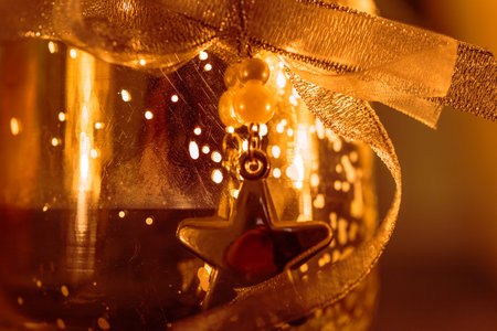Christmas decoration light decoration on the Christmas tableの写真素材