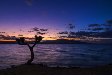Lake landscape after sunset. Novomlynska reservoir - lower with a view of Palava