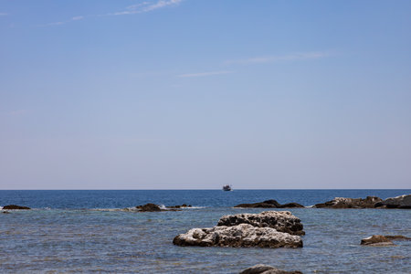 Seascape Aliki Alyki island Thassos Greece. Old closed marble quarry by the sea