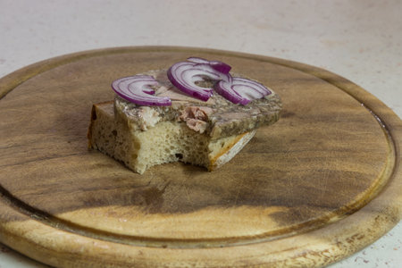 Lean meatballs on bread for a snack.の写真素材