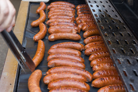 Grilled sausage for sale at the marketの写真素材