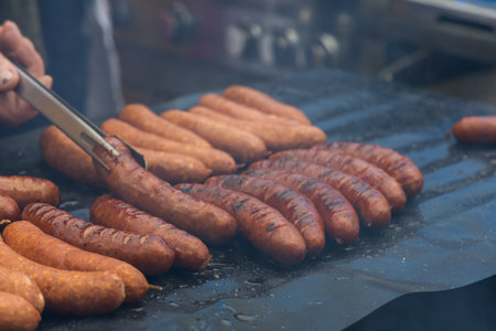 Grilled sausage for sale at the marketの写真素材