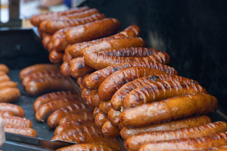 Grilled sausage for sale at the marketの写真素材