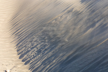 Desert landscape and sand dunes in Maspalomas. View of dunes and sea. Gran Canaria Island Spainの写真素材