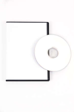 White DVD leaning on a white case on a white backgroundの写真素材