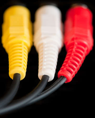 Close up of red, white and yellow RCA cablesの写真素材