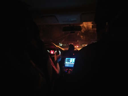 Going to the train station alone at nightの写真素材