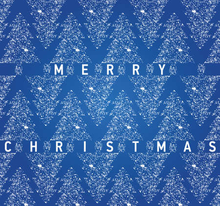 Christmas blue card with grungy Christmas trees in a row on background