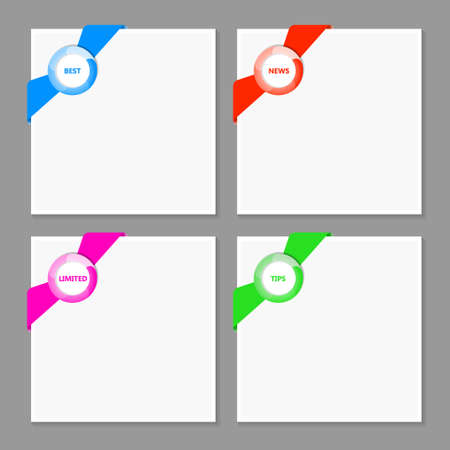 Pages with a label across the corner. Description of the product. Color variationsのイラスト素材