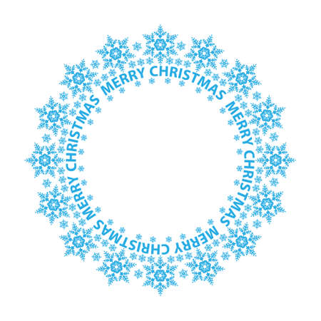 Merry Christmas card, blue snowflakes in a circle, illustration のイラスト素材