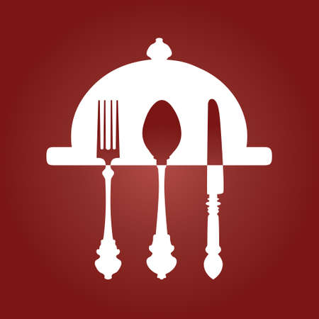 Fork Knife and Spoon on red dark backgroundのイラスト素材