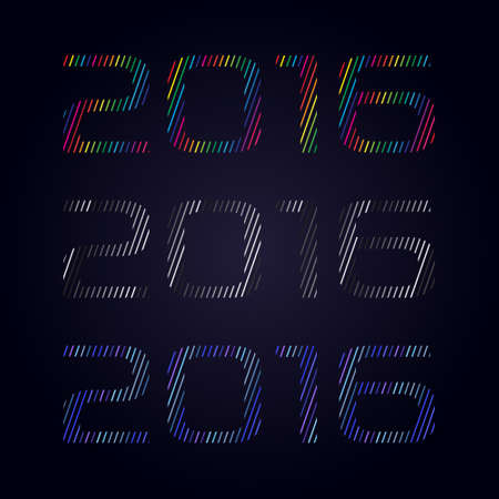 Headline Happy New Year 2016, numbers with lines, Three color versionのイラスト素材