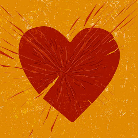 Abstract grunge heart with crack, vector illustration, color backgroundのイラスト素材