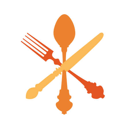 Cutlery set vector illustration. Fork Knife and Spoon color icon.のイラスト素材