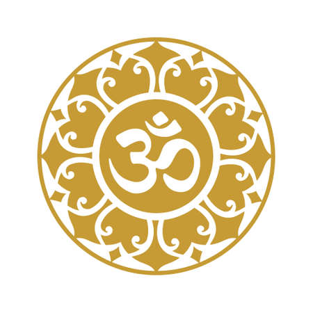 Om mandala, gold a symbol of Hinduism. Ornament spiritual icon.