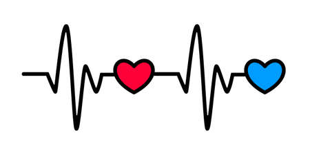Pulse icon graphic design with two hearts. Template vector isolated for medical apps and websites.のイラスト素材