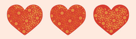 Floral hearts. Vector orange-red illustration. Illustration with a flower valentine heart.