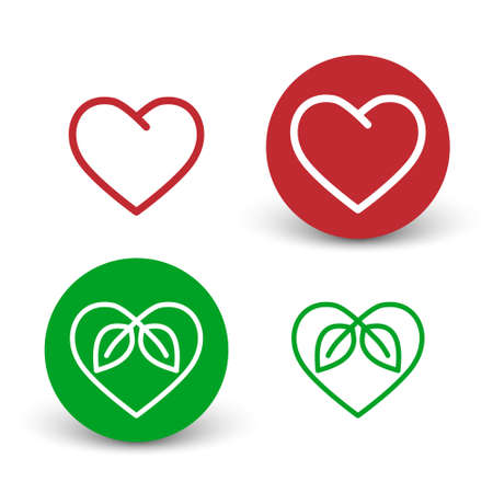Logotype illustration red heart and green heart with leaves. Vector illustration.のイラスト素材