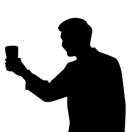 Drunk man with beer glass in hand silhouette , party people vector.のイラスト素材