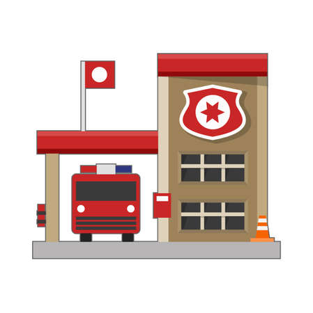 Simple fire department flat icon isolated on white background, building or places concept sign and symbol vector illustration.のイラスト素材