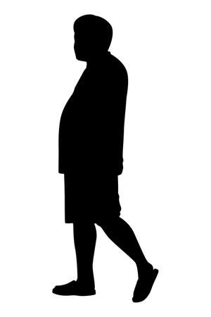 Fat man vector silhouette isolated on white background.のイラスト素材
