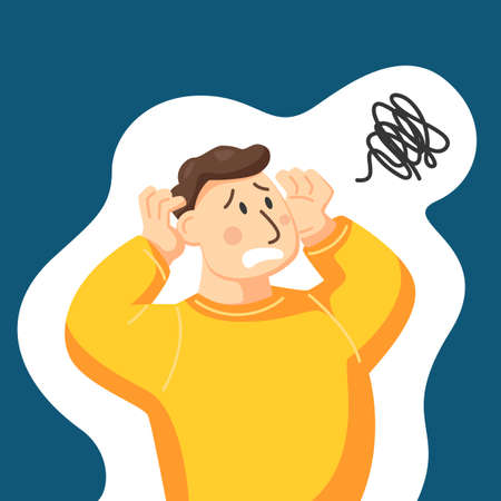 Colorful simple flat vector of confusing man, people concept template, vector illustration.のイラスト素材