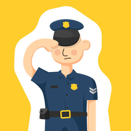 Colorful simple flat vector of saluting policeman, occupations concept template, vector...