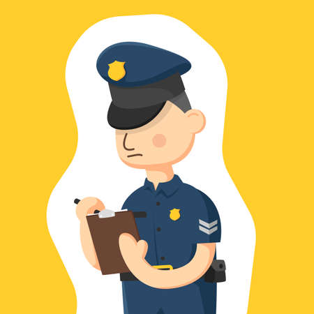 Colorful simple flat vector of policeman is writing a order bill, occupations concept template, vector illustration.のイラスト素材