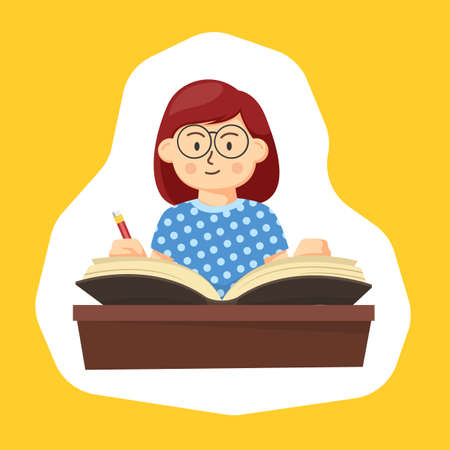 Colorful simple flat vector of girl is reading a book, education concept template vector illustration.のイラスト素材