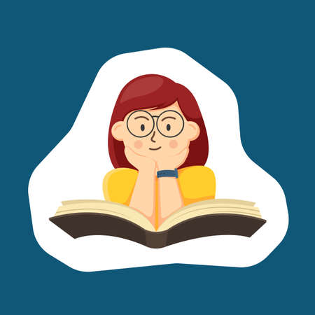 Colorful simple flat vector of girl is reading a book, education concept template vector illustration.のイラスト素材