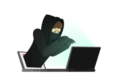 Computer hacker with his notebook to hacking others computer in flat style vectorのイラスト素材