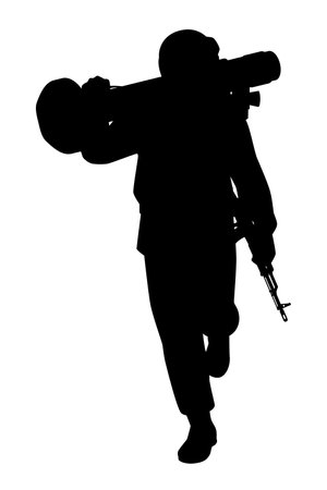 Soldier with anti tank missile silhouette vector illustration, military man in the battle.のイラスト素材