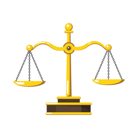 Vector gold brass balance scale isolated on white background. Sign of justice, lawyerのイラスト素材